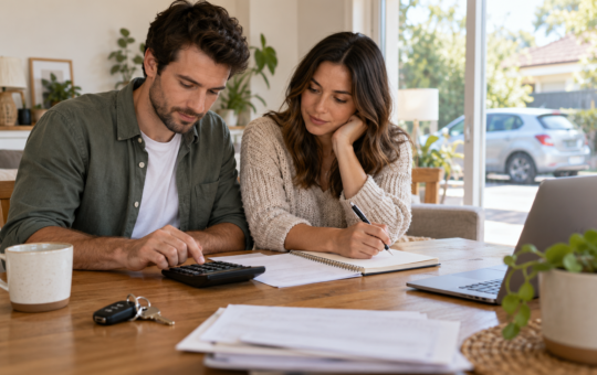 Couple reviewing their budget before buying a car