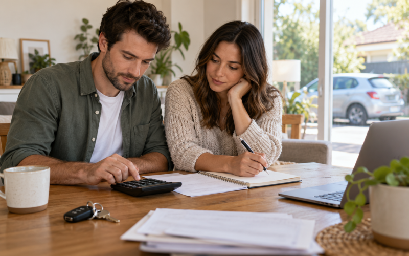 Couple reviewing their budget before buying a car